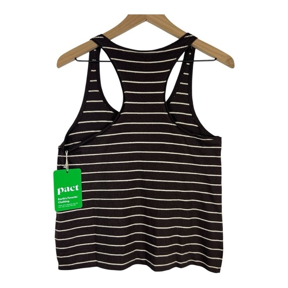 Pact Sz Small Brown Stripe Crop Tank Top Relaxed Organic Cotton NWT - Picture 2 of 7